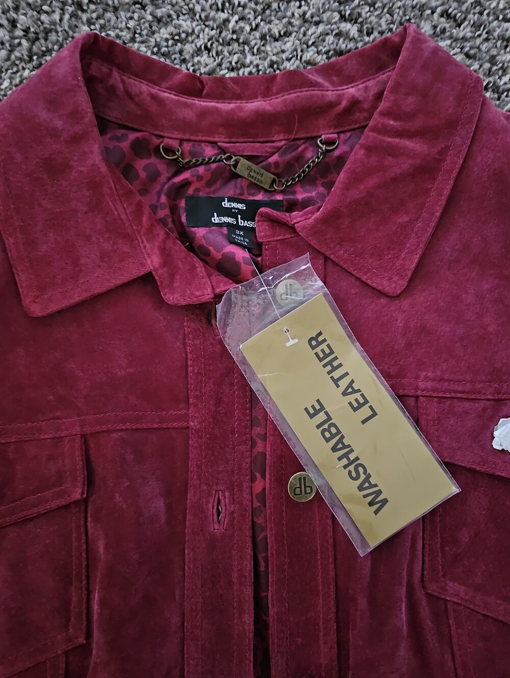 DENNIS BASSO Women’s Suede Leather Button-Up Jacket in Deep Magenta NWT 3x - Picture 2 of 7